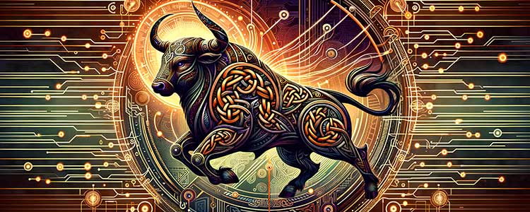 At the heart of this design, 'Taurus the Bull' is rendered with majestic Celtic knotwork